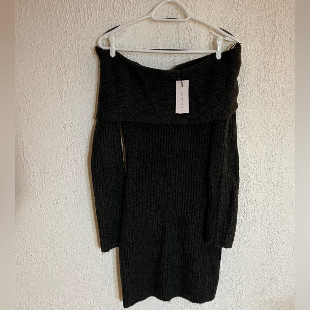 Dynamite Charcoal Off-Shoulder Knit Dress